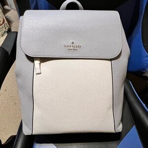 kate spade Light Gray and Off-White Pebbled Leather Flap Backpack